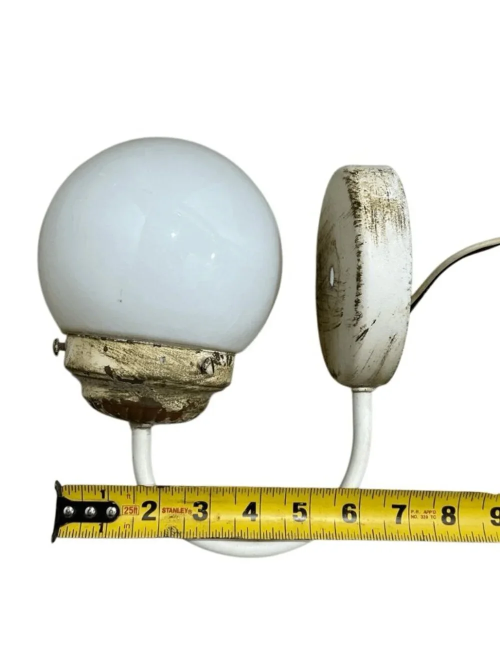 Vintage Tole Style Milk Glass Globe Metal Painted Wall Sconce